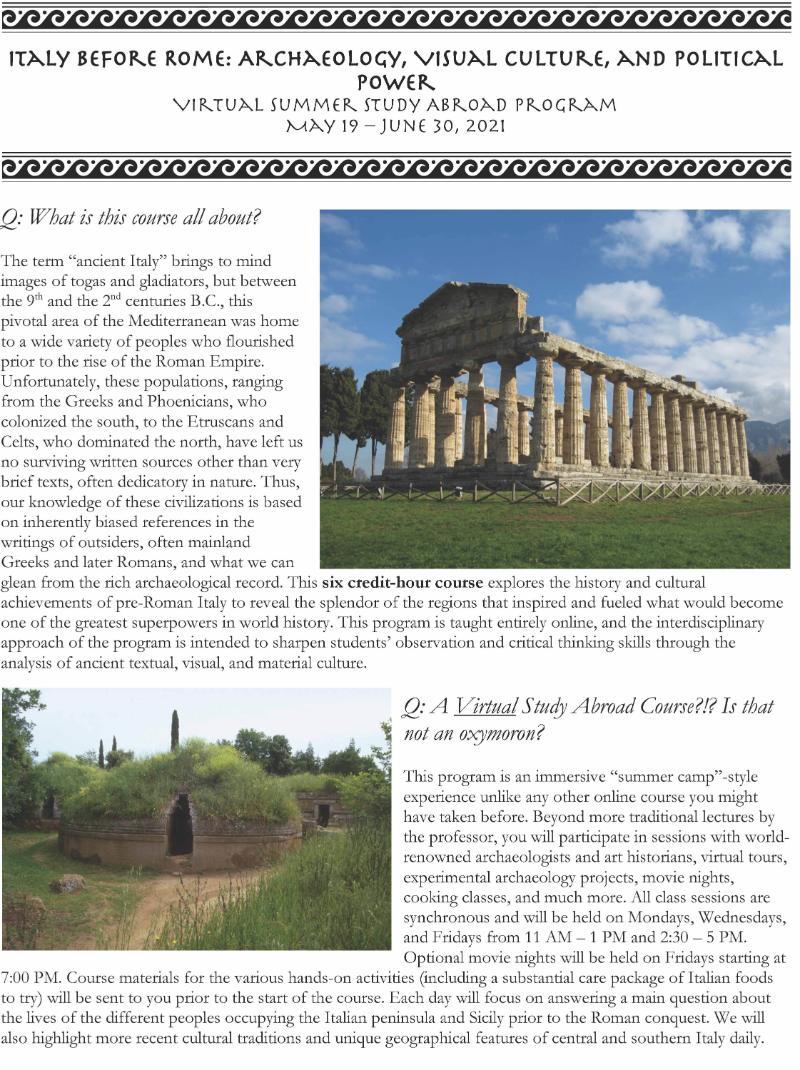 Italy Before Rome Program Information Brochure, Page 1